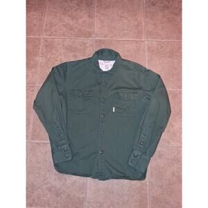 Topo Designs Dirt Long Sleeve Button Shirt Small Mens Green Pockets Loop Collar